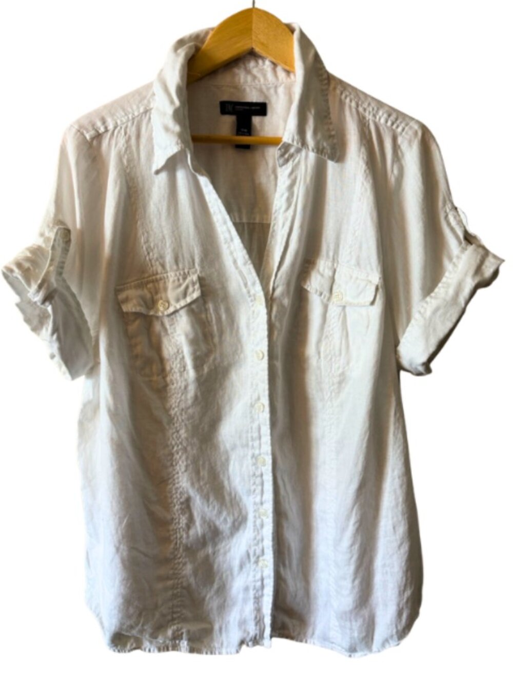 INC International Concepts 18W White Linen Button Up Shirt Lightweight Plus Size